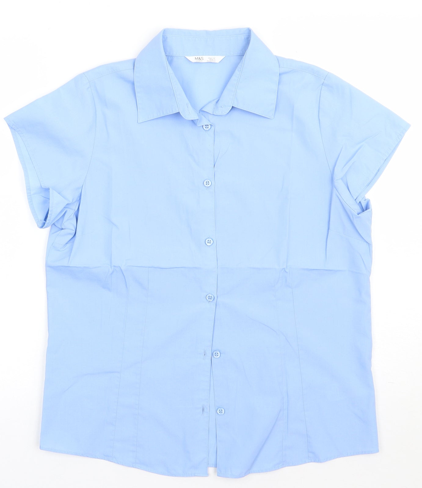 Marks and Spencer Boys Blue  Polyester Basic Button-Up Size 14 Years Collared Button - school Wear