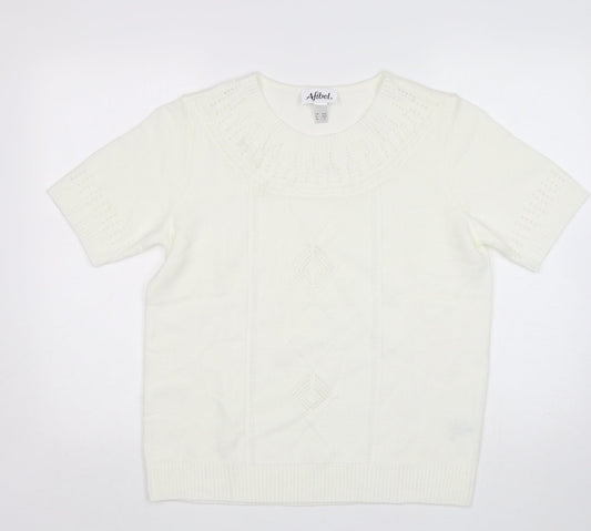 Afibel Womens White Round Neck  Acrylic Pullover Jumper Size 14