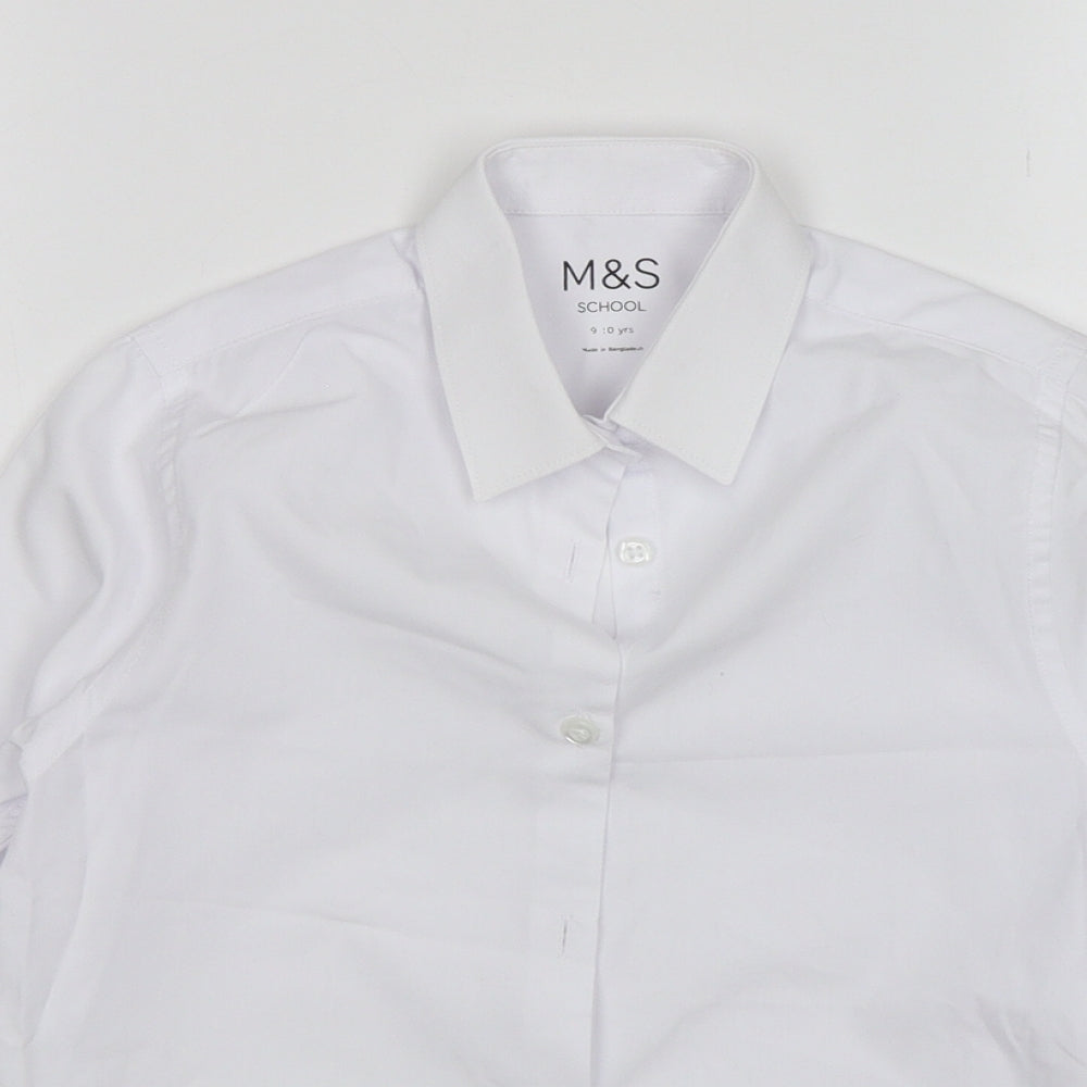 M&S Girls White  Cotton Basic Button-Up Size 9-10 Years Collared