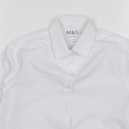 Marks & Spencer Girls White  Cotton Basic Button-Up Size 9-10 Years Collared