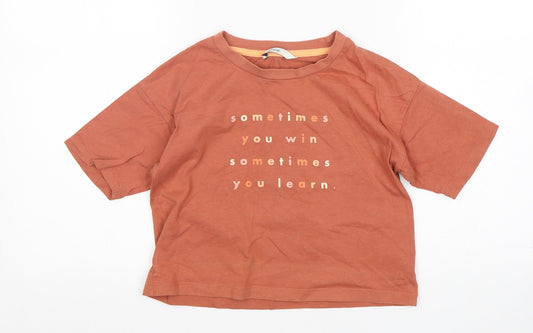 George Girls Brown  Cotton Basic T-Shirt Size 9-10 Years Round Neck