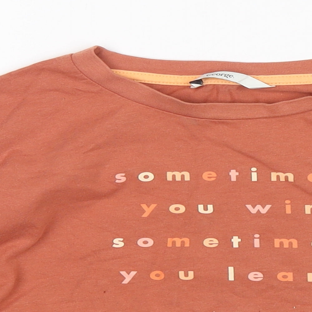 George Girls Brown  Cotton Basic T-Shirt Size 9-10 Years Round Neck