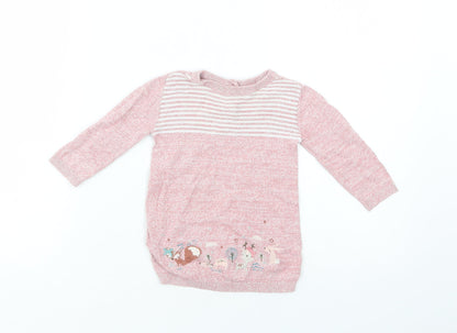 Tu Baby Pink Striped Cotton Pullover Jumper Size 3-6 Months  Button