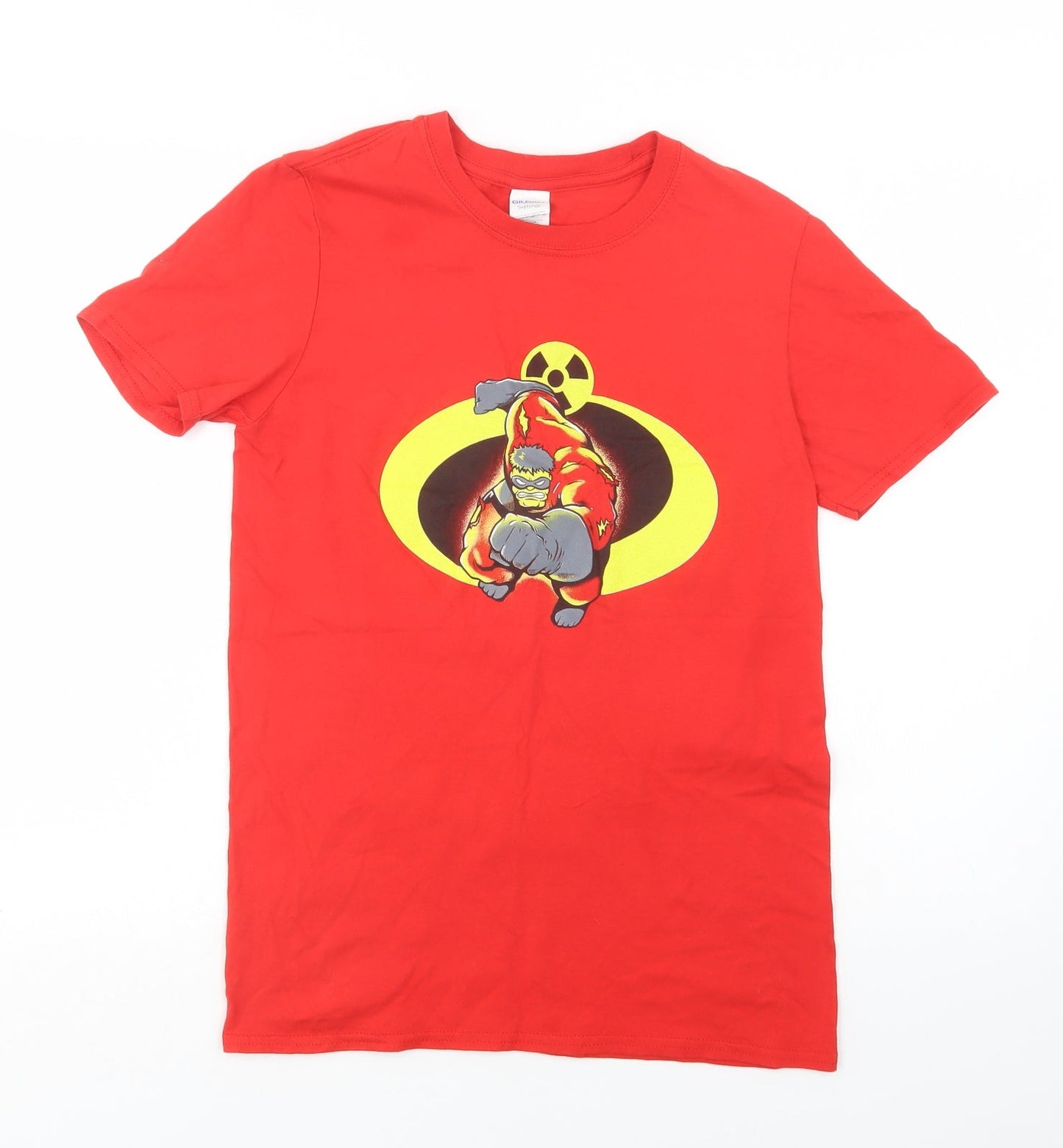 Gildan Womens Red  Cotton Basic T-Shirt Size S Crew Neck - Hulk