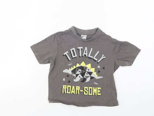 Preworn Girls Green  Cotton Basic T-Shirt Size 2 Years Crew Neck  - Dino