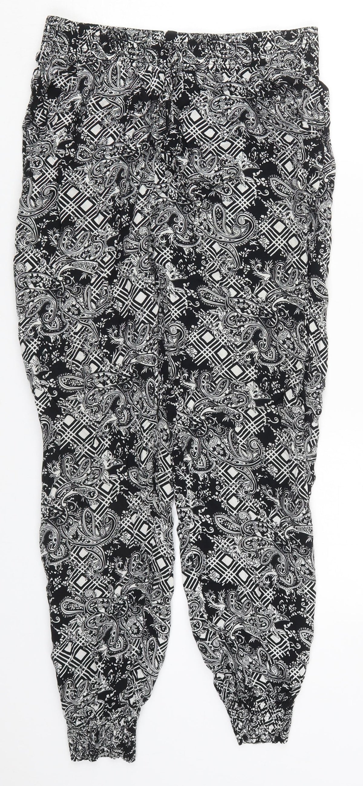 Osha Womens Black Paisley Viscose Trousers  Size 28 in L26 in Regular Drawstring