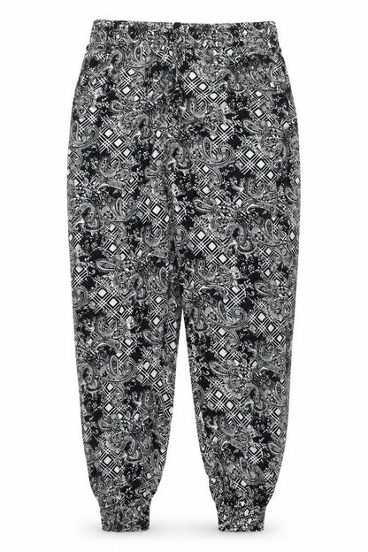 Osha Womens Black Paisley Viscose Trousers  Size 28 in L26 in Regular Drawstring