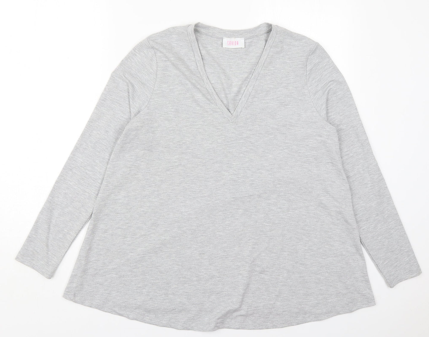 Savida Womens Grey  Viscose Basic T-Shirt Size L V-Neck