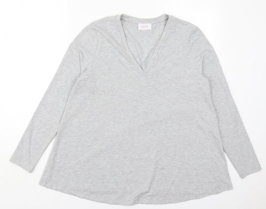 Savida Womens Grey  Viscose Basic T-Shirt Size L V-Neck