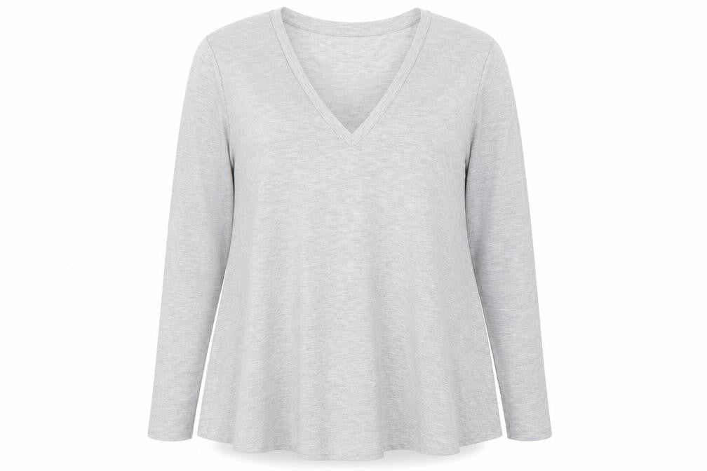 Savida Womens Grey  Viscose Basic T-Shirt Size L V-Neck