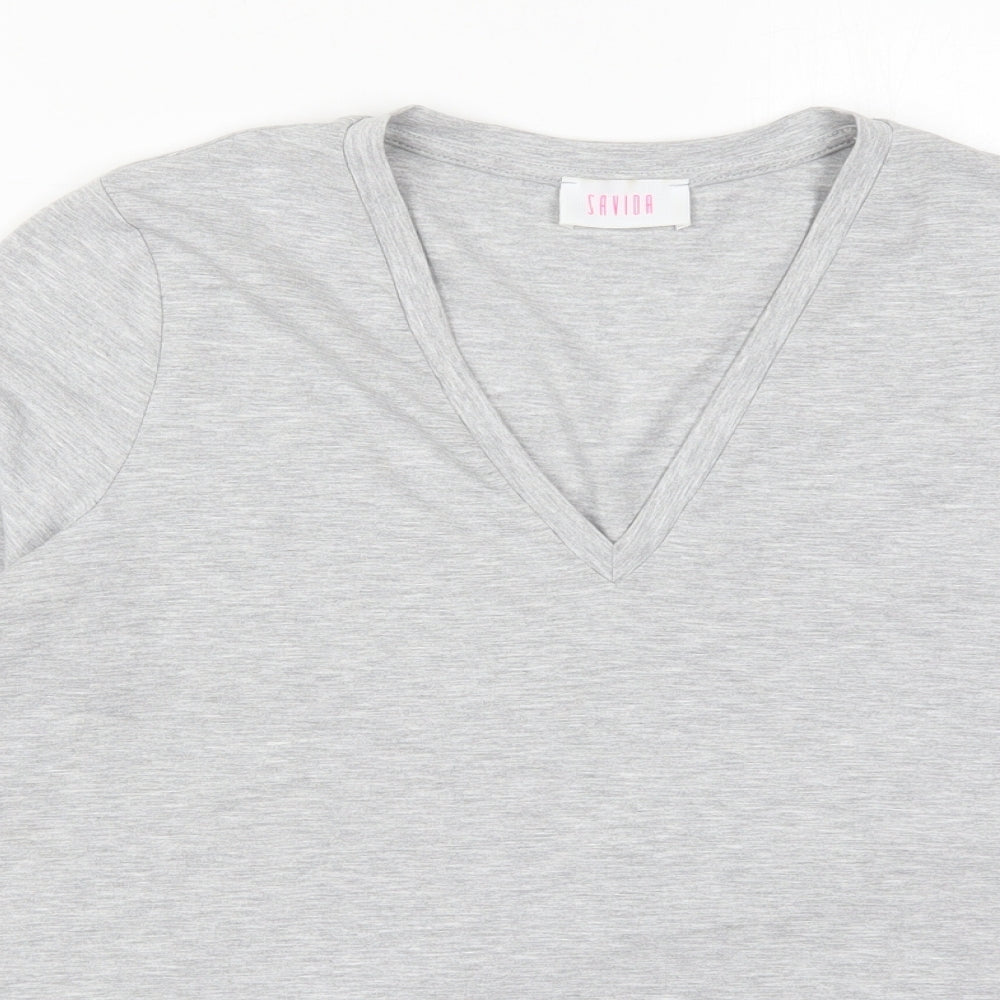 Savida Womens Grey  Viscose Basic T-Shirt Size L V-Neck