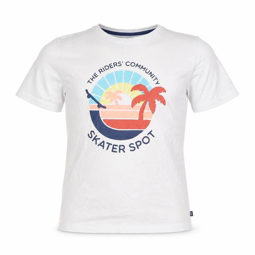 Okaidi Boys White  Cotton Basic T-Shirt Size 8 Years Crew Neck Pullover - Skater Spot