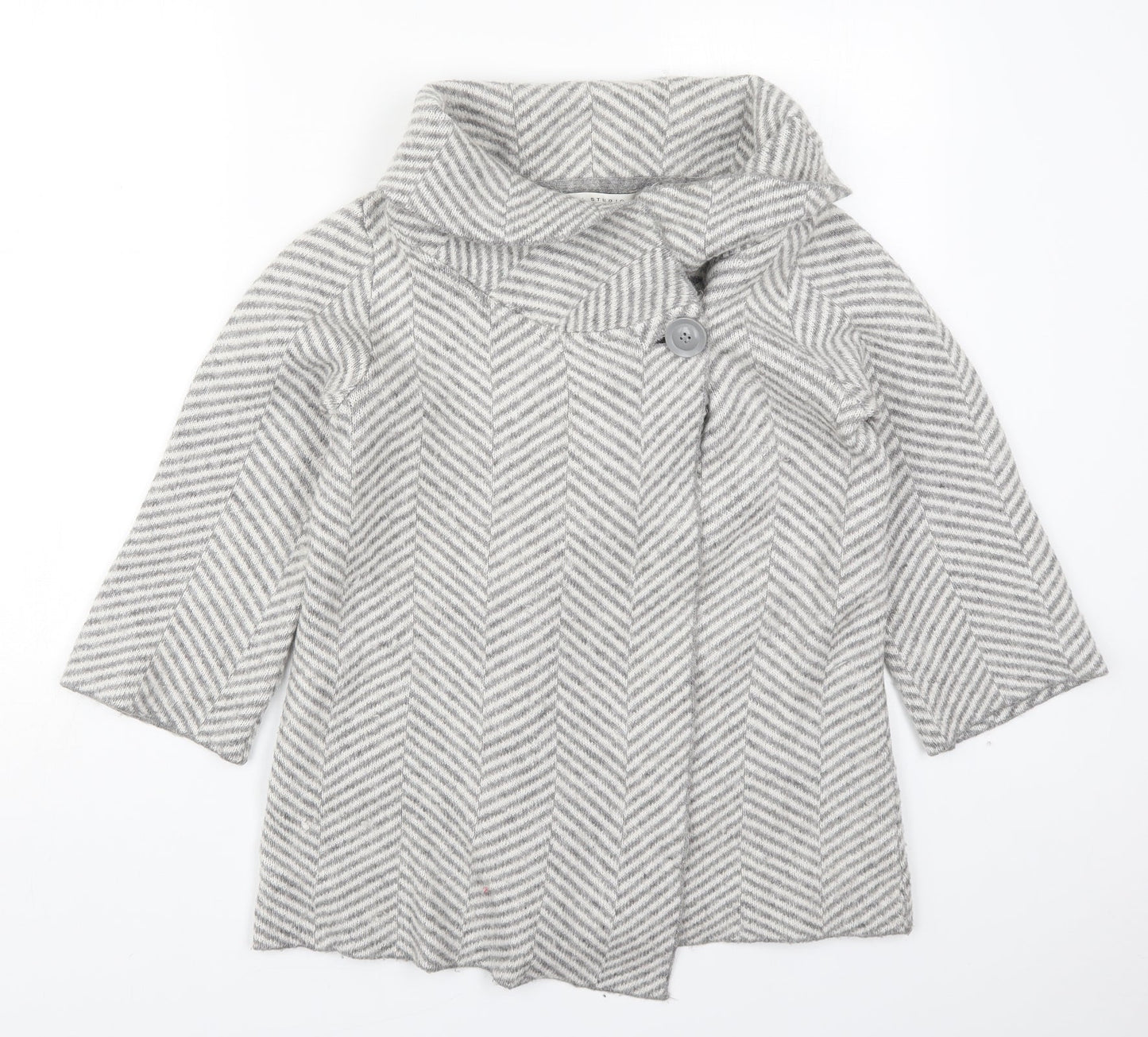 Max Studio Womens Grey Collared Herringbone Acrylic Cardigan Jumper Size M