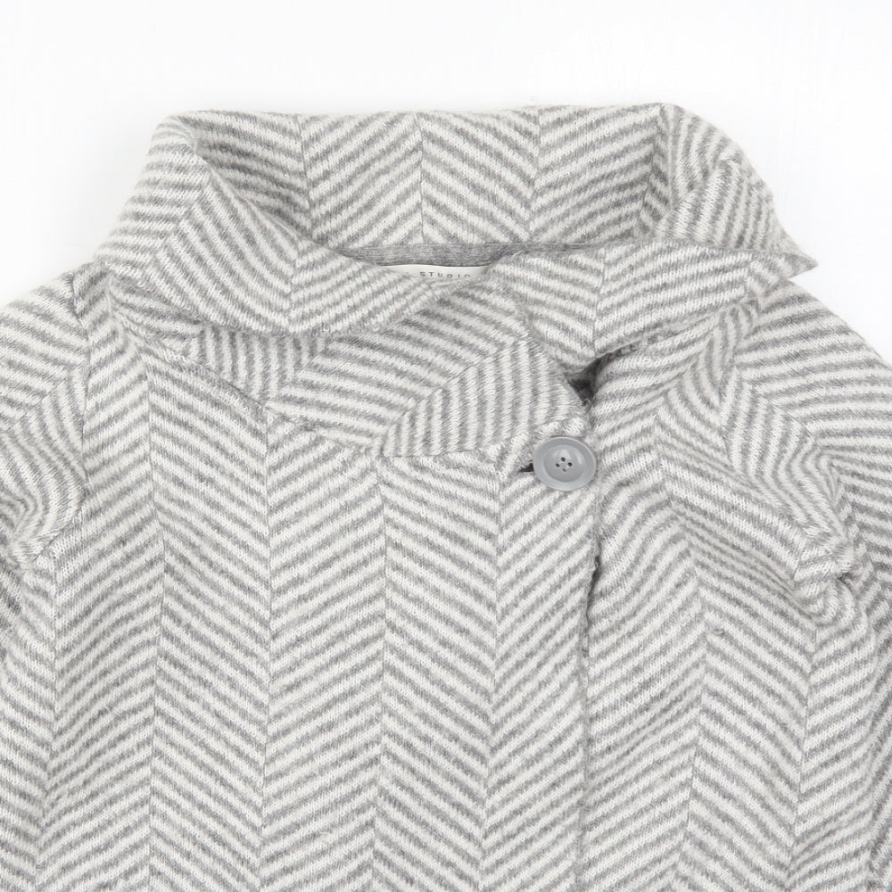 Max Studio Womens Grey Collared Herringbone Acrylic Cardigan Jumper Size M