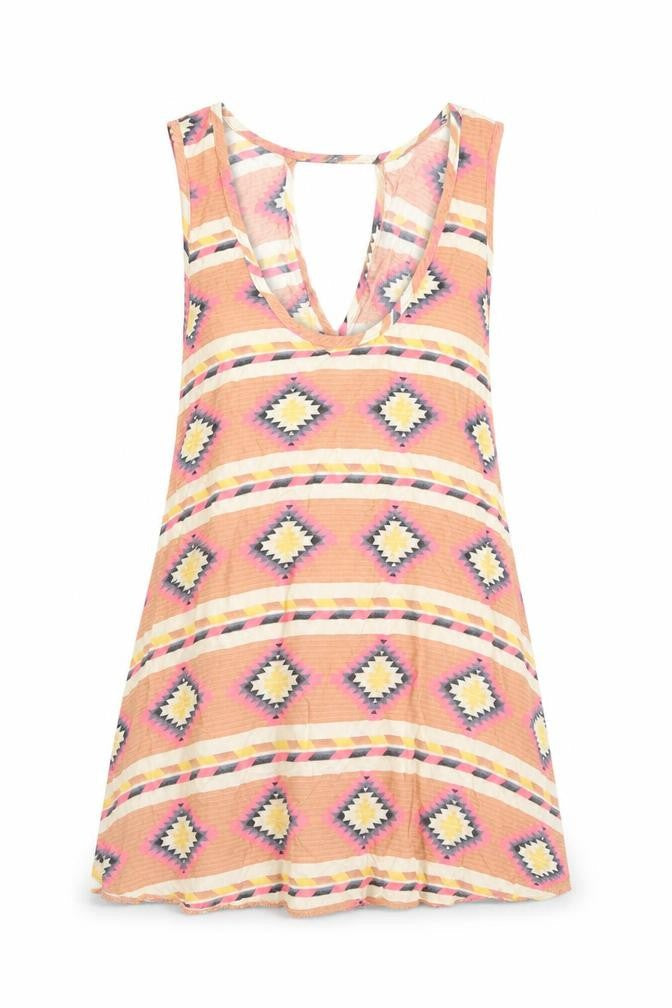 Miss Selfridge Womens Pink Argyle/Diamond Viscose Basic Blouse Size 6 Round Neck - Open Back