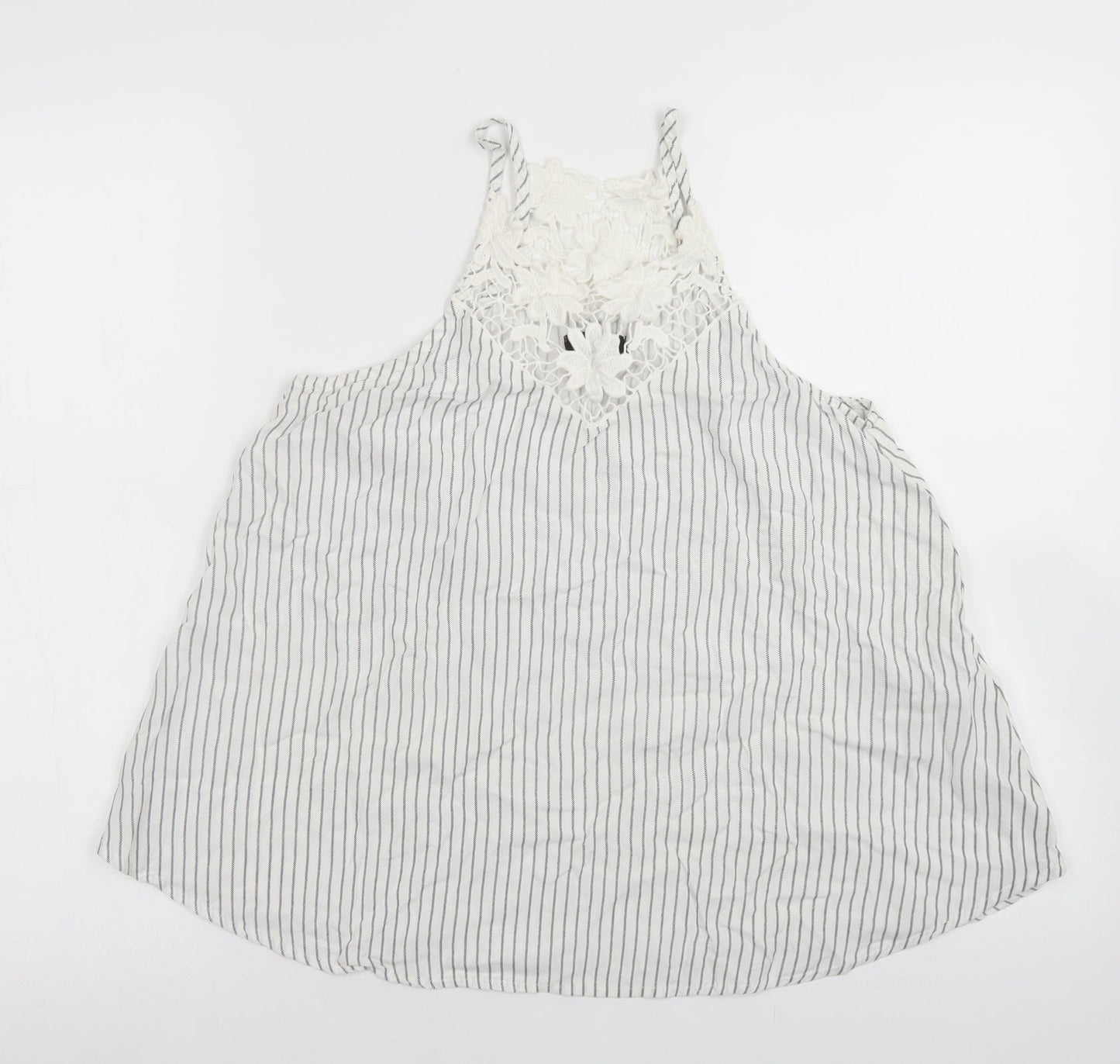 New Look Womens White Striped Viscose Camisole Blouse Size 8 Square Neck