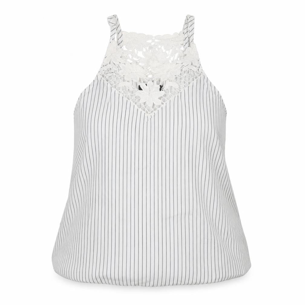 New Look Womens White Striped Viscose Camisole Blouse Size 8 Square Neck