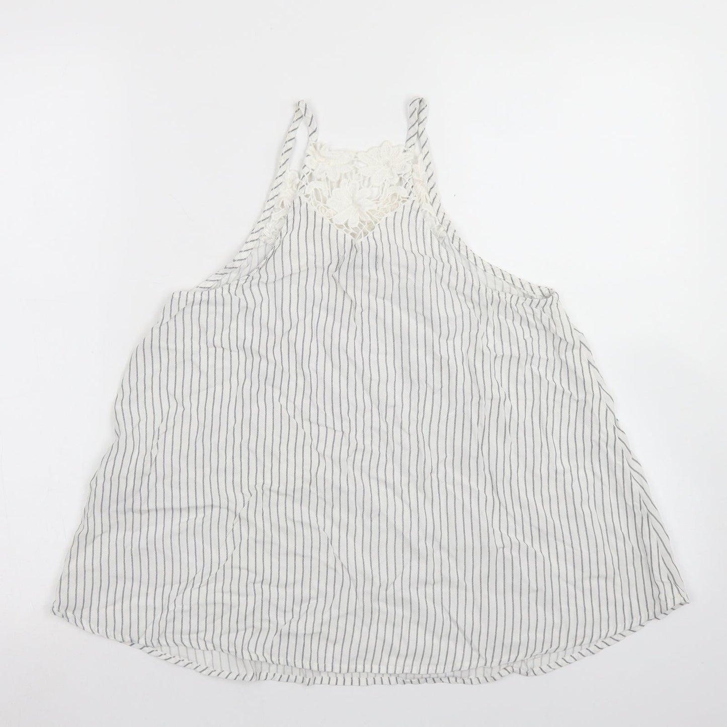 New Look Womens White Striped Viscose Camisole Blouse Size 8 Square Neck