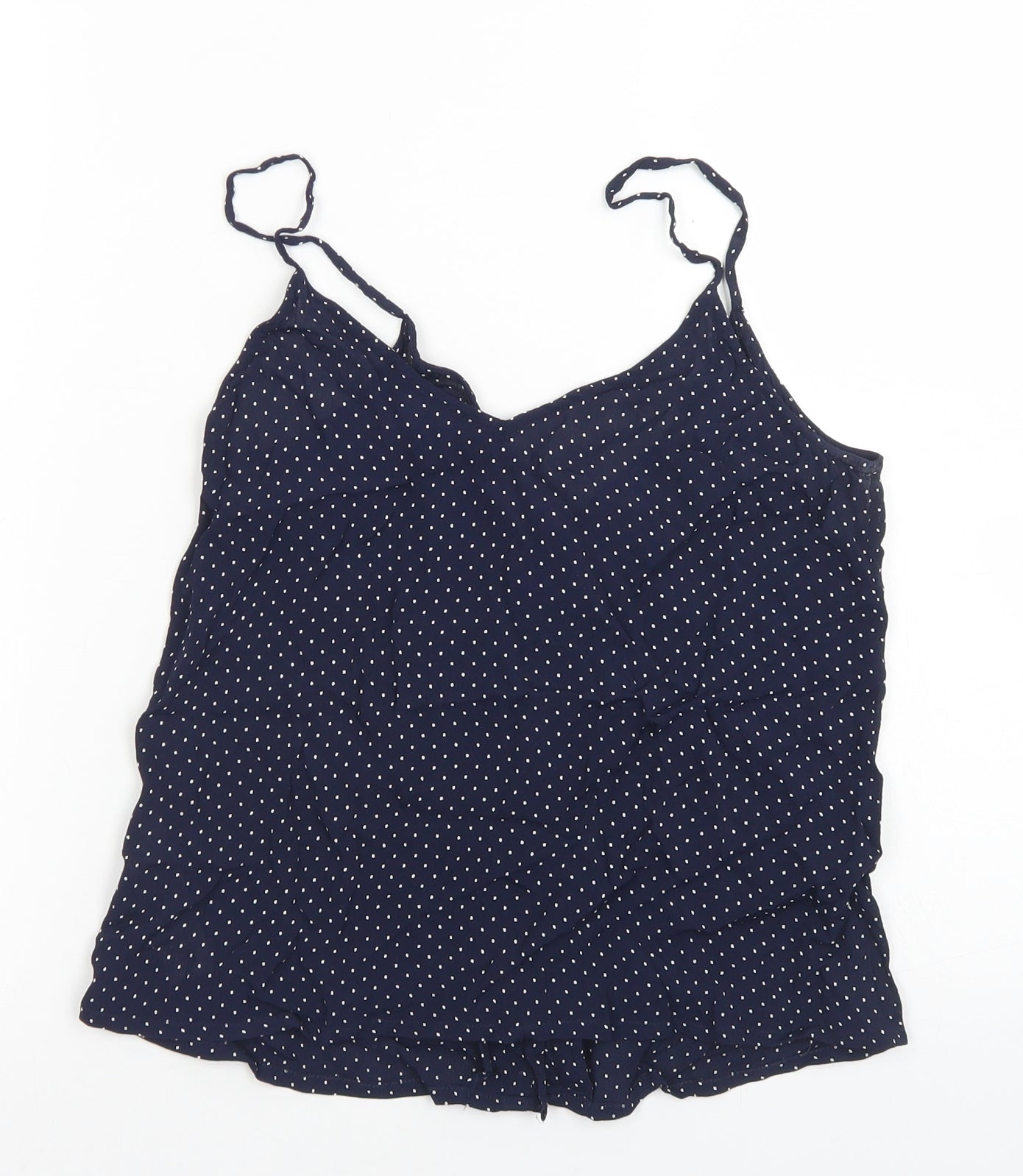 Topshop Womens Blue Polka Dot Viscose Camisole Blouse Size 6 Round Neck