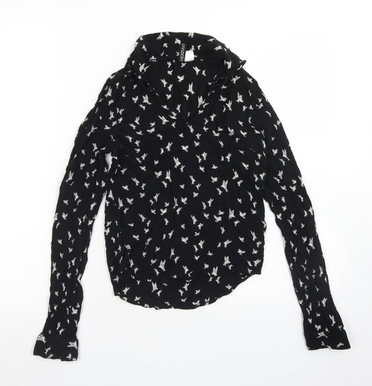Divided Womens Black Floral Viscose Basic Blouse Size 6 V-Neck