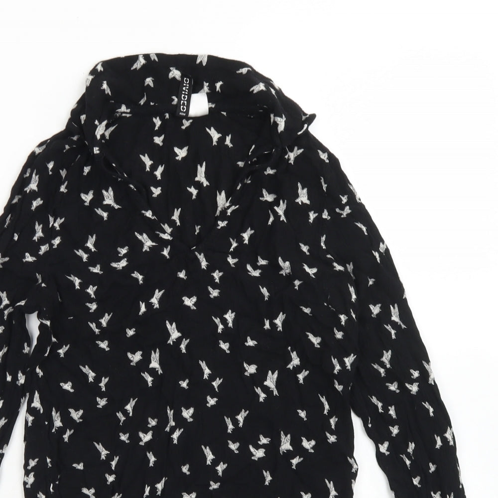 Divided Womens Black Floral Viscose Basic Blouse Size 6 V-Neck