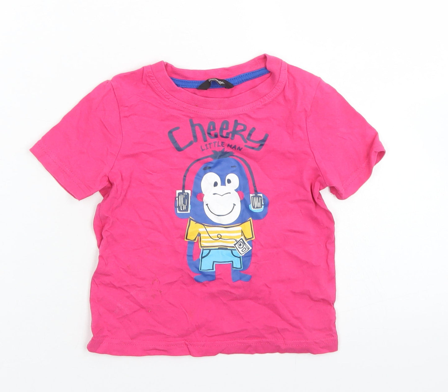 George Boys Pink  Cotton Basic T-Shirt Size 12-18 Months Crew Neck