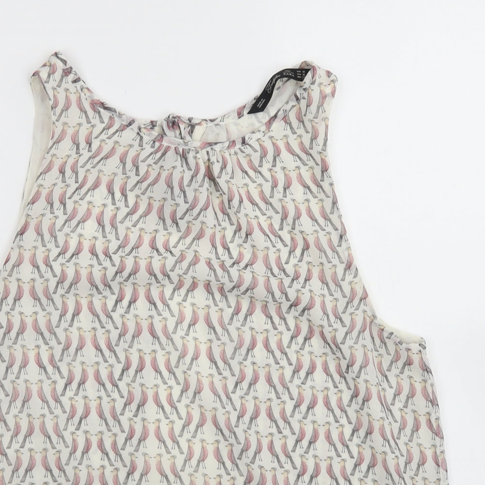 Zara Womens White  Polyester Basic Blouse Size M Round Neck