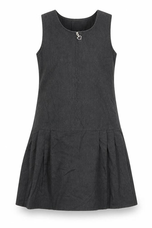 George Girls Grey  Viscose Pinafore/Dungaree Dress  Size 8 Years  Round Neck Zip