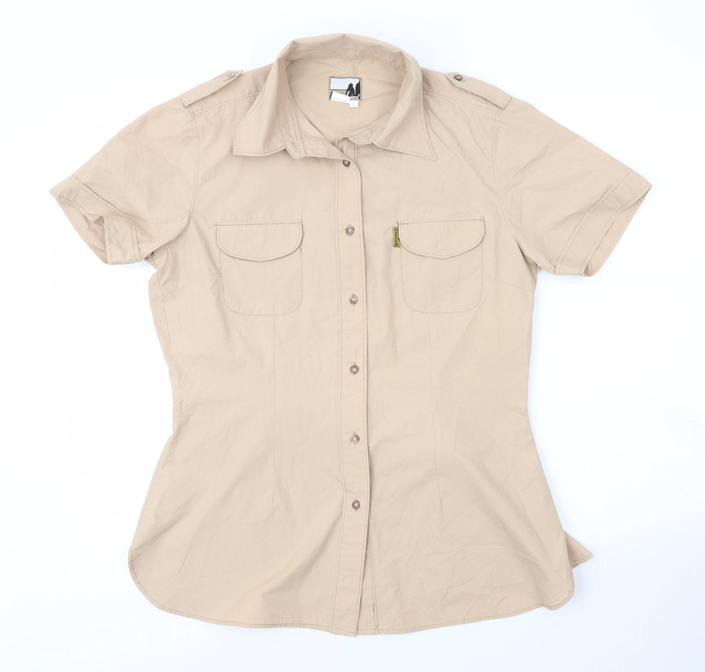 Life Line Womens Beige  Cotton Basic Button-Up Size L Collared