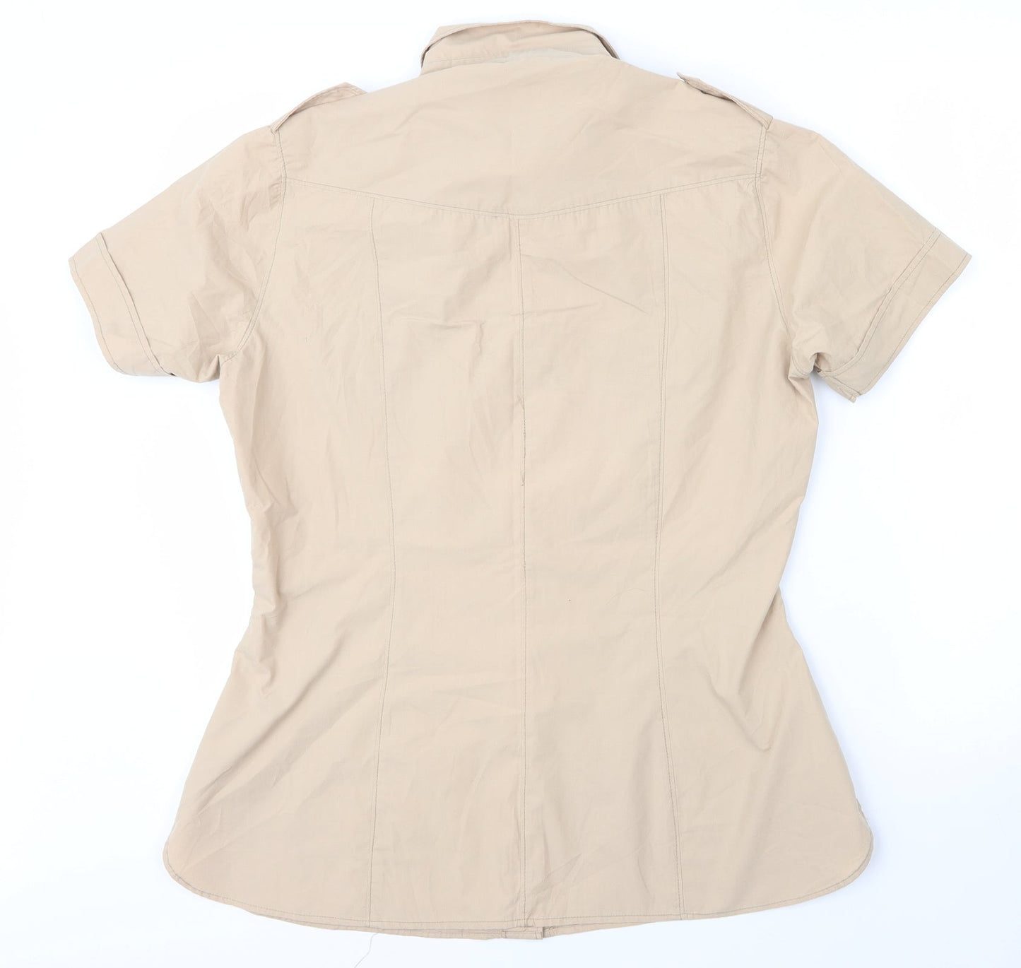 Life Line Womens Beige  Cotton Basic Button-Up Size L Collared