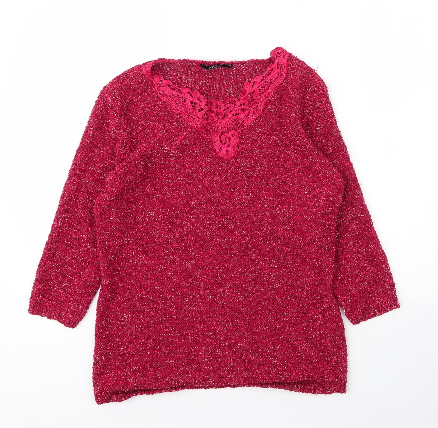 BM Collection Womens Red  Polyester Basic Blouse Size M V-Neck