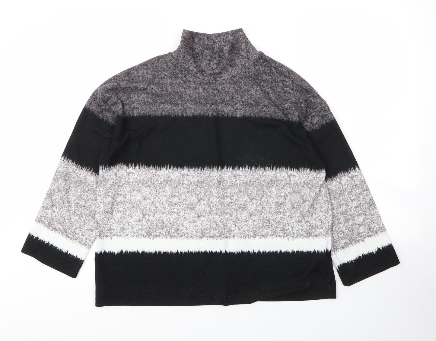 Debenhams Womens Grey Mock Neck Striped Polyester Pullover Jumper Size 12
