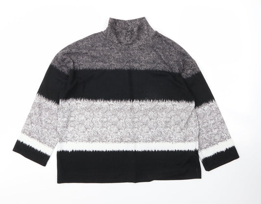 Debenhams Womens Grey Mock Neck Striped Polyester Pullover Jumper Size 12