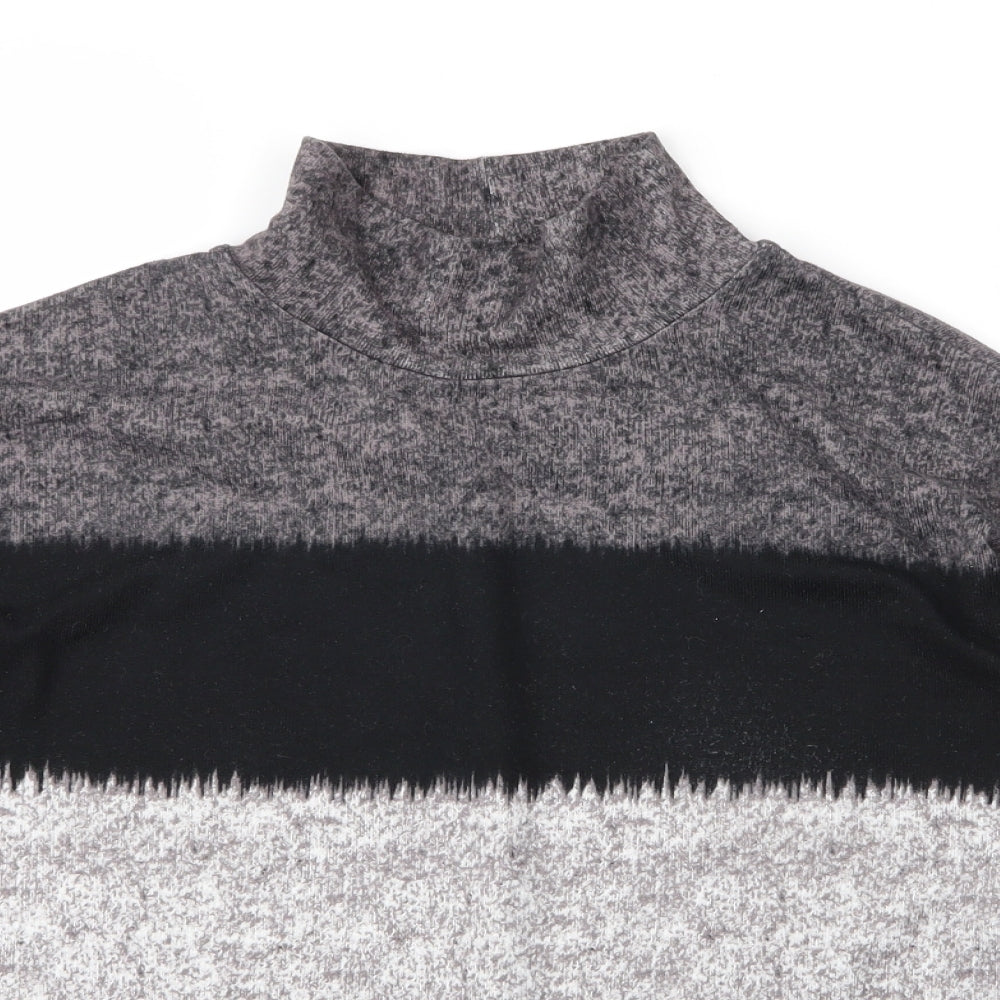 Debenhams Womens Grey Mock Neck Striped Polyester Pullover Jumper Size 12