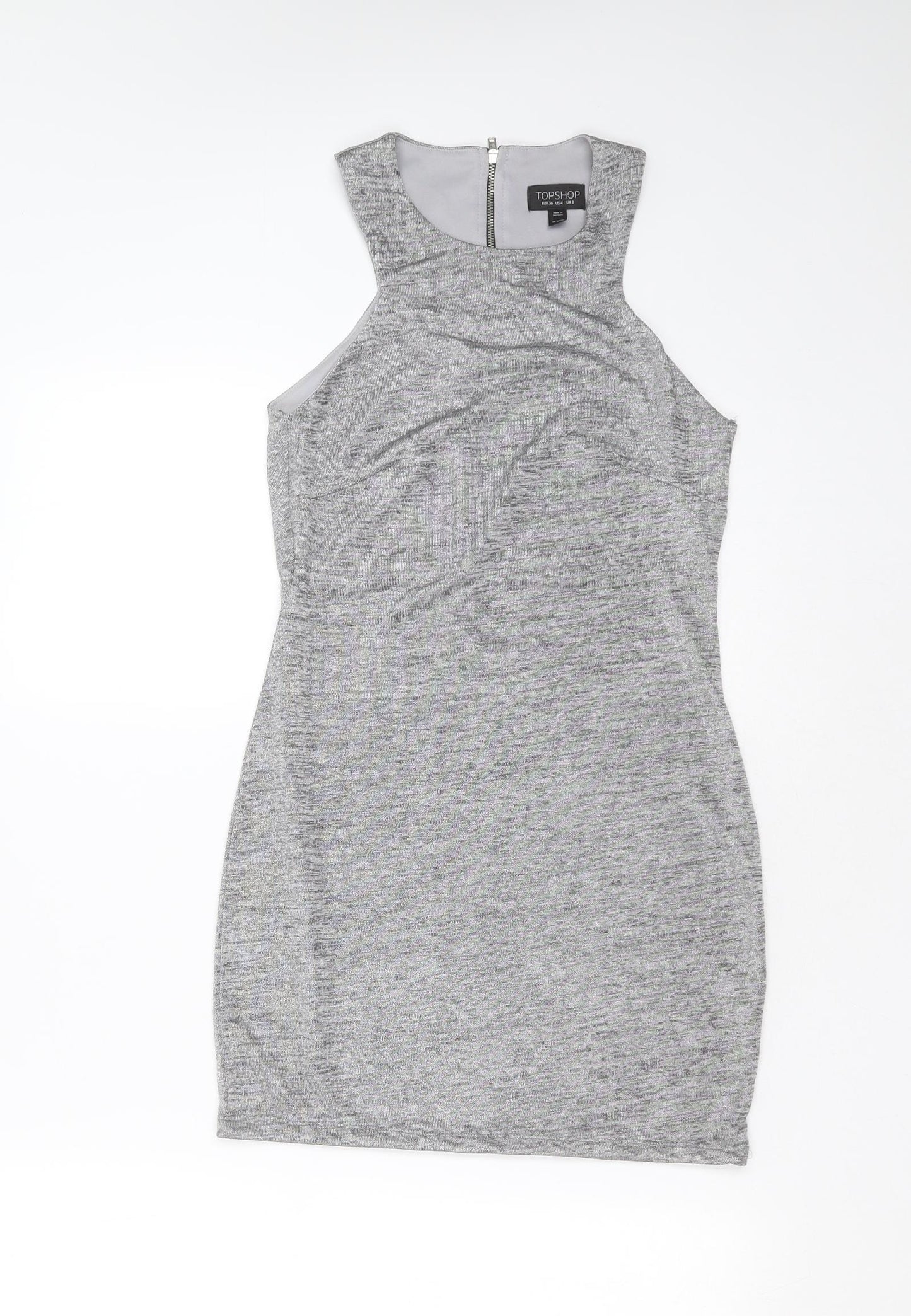 Topshop Womens Silver  Polyester Blend Mini  Size 8  Round Neck