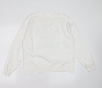Bershka Womens White  Cotton Blend Pullover Sweatshirt Size L   - like for like