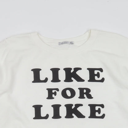 Bershka Womens White  Cotton Blend Pullover Sweatshirt Size L   - like for like