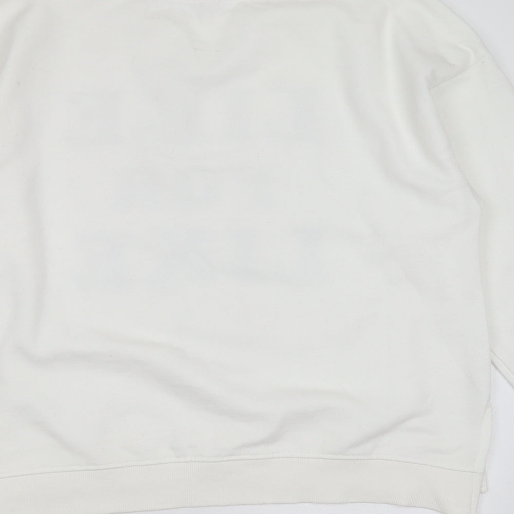 Bershka Womens White  Cotton Blend Pullover Sweatshirt Size L   - like for like