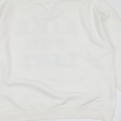 Bershka Womens White  Cotton Blend Pullover Sweatshirt Size L   - like for like