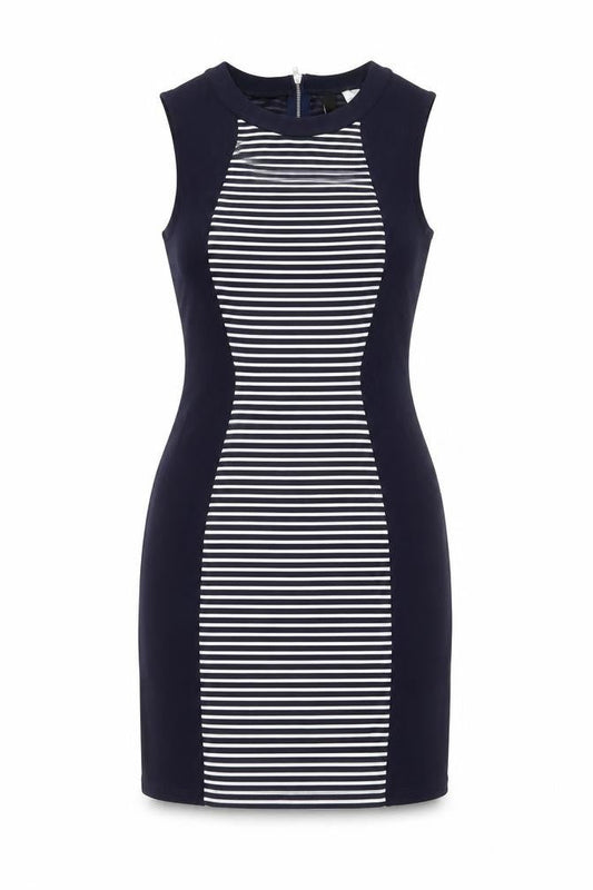 Divided by H&M Womens Blue Striped Polyester Mini  Size 10  Round Neck