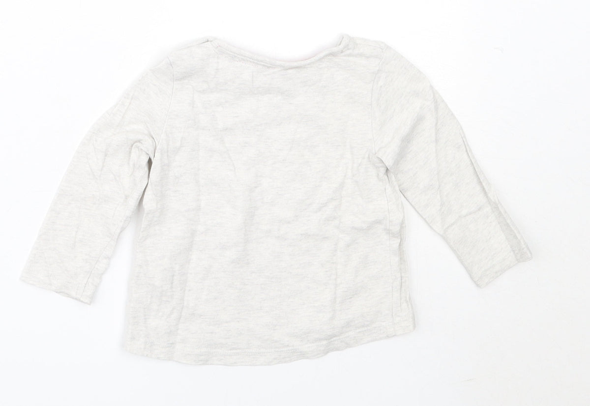 F&F Girls Grey  Cotton Basic T-Shirt Size 6-9 Months Round Neck