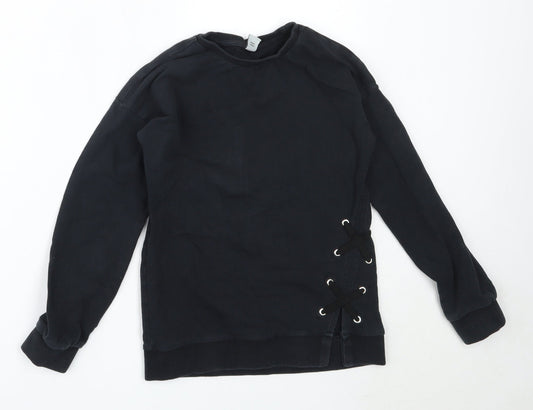 TU Girls Black  Cotton Pullover Sweatshirt Size 10 Years