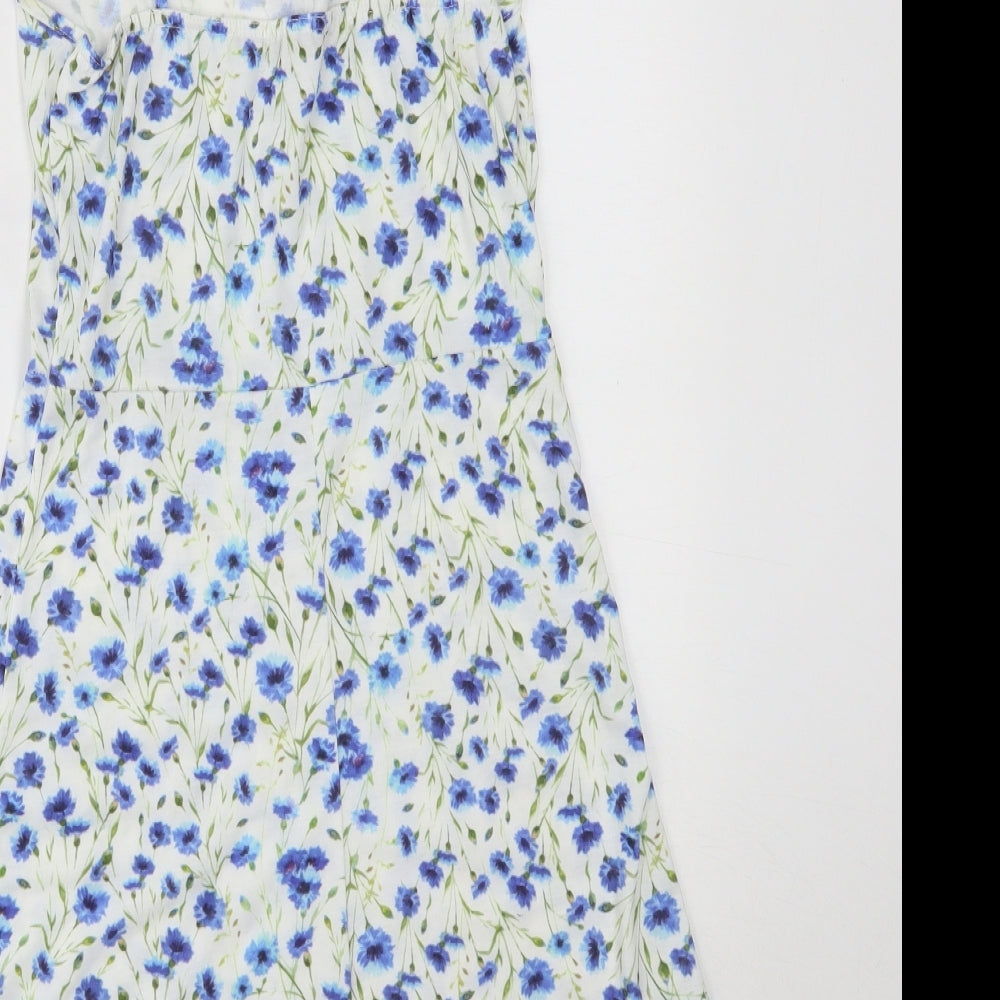 Boohoo Womens White Floral Polyester Mini  Size 10  Round Neck