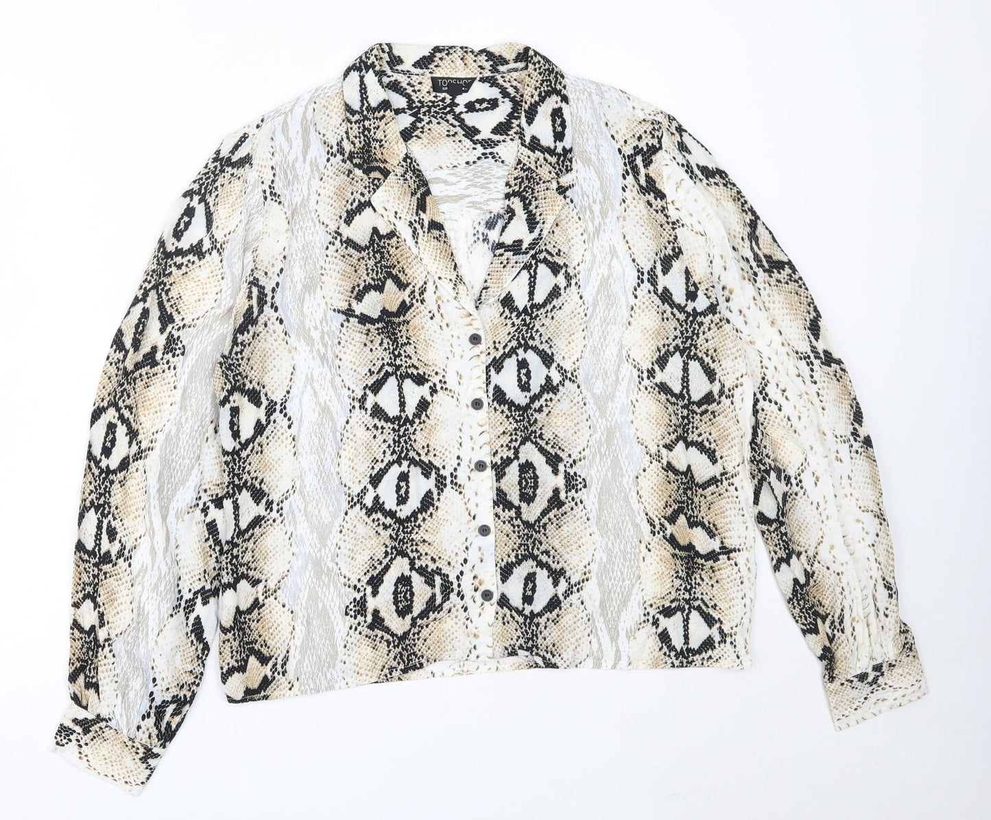 Topshop Womens Ivory Animal Print Polyester Basic Button-Up Size 14 Collared