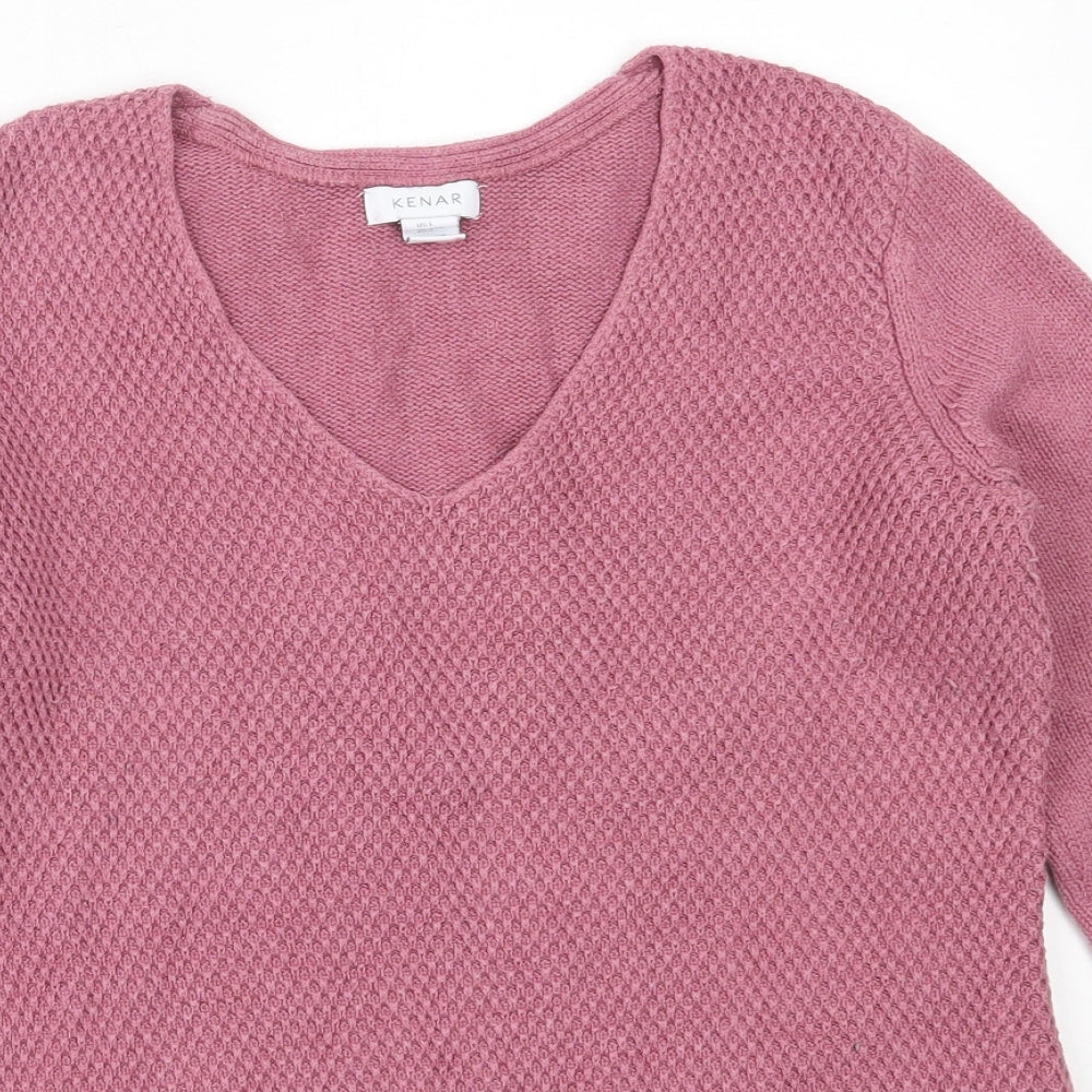 Kenar Womens Pink V-Neck  Cotton Pullover Jumper Size L