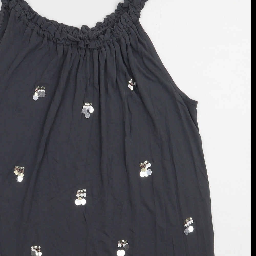 NEXT Womens Grey Polka Dot Viscose Basic Tank Size 12 Crew Neck - Sequin detail
