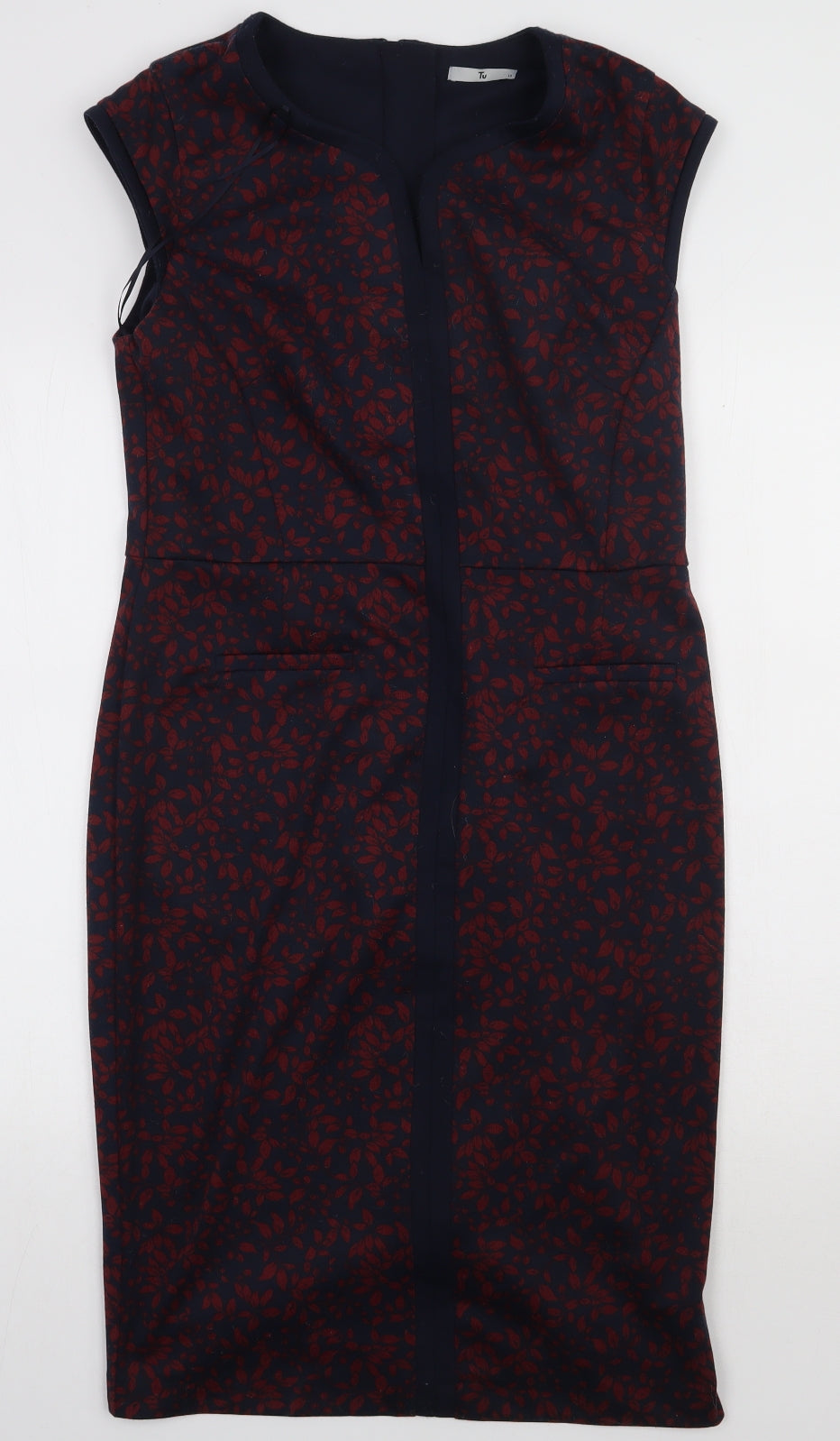 sainsburys Womens Red Geometric Polyester Bodycon  Size 12  V-Neck Pullover