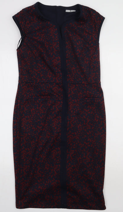 TU Womens Red Geometric Polyester Bodycon  Size 12  V-Neck Pullover