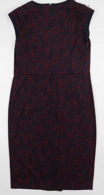 TU Womens Red Geometric Polyester Bodycon  Size 12  V-Neck Pullover
