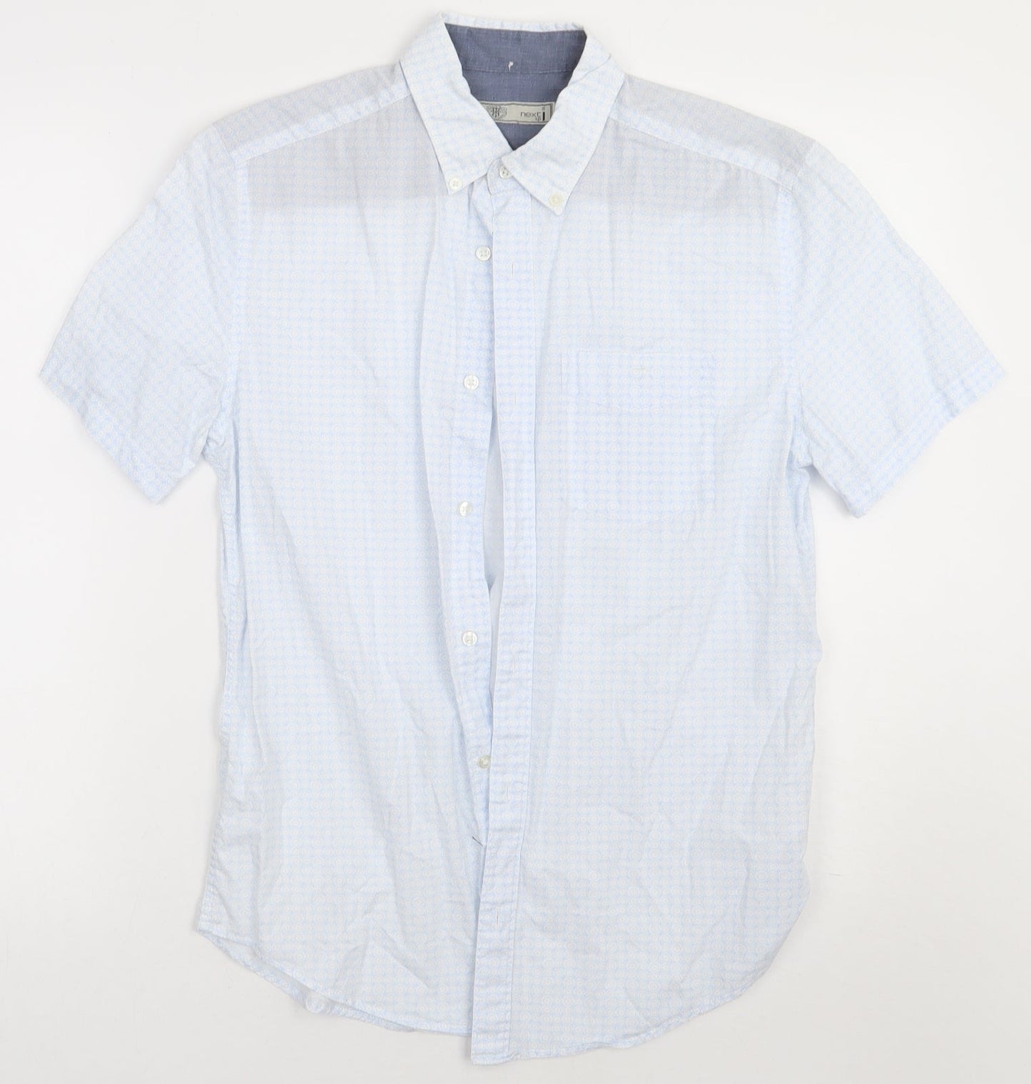 NEXT Mens Blue Geometric Cotton  Button-Up Size S Collared Button